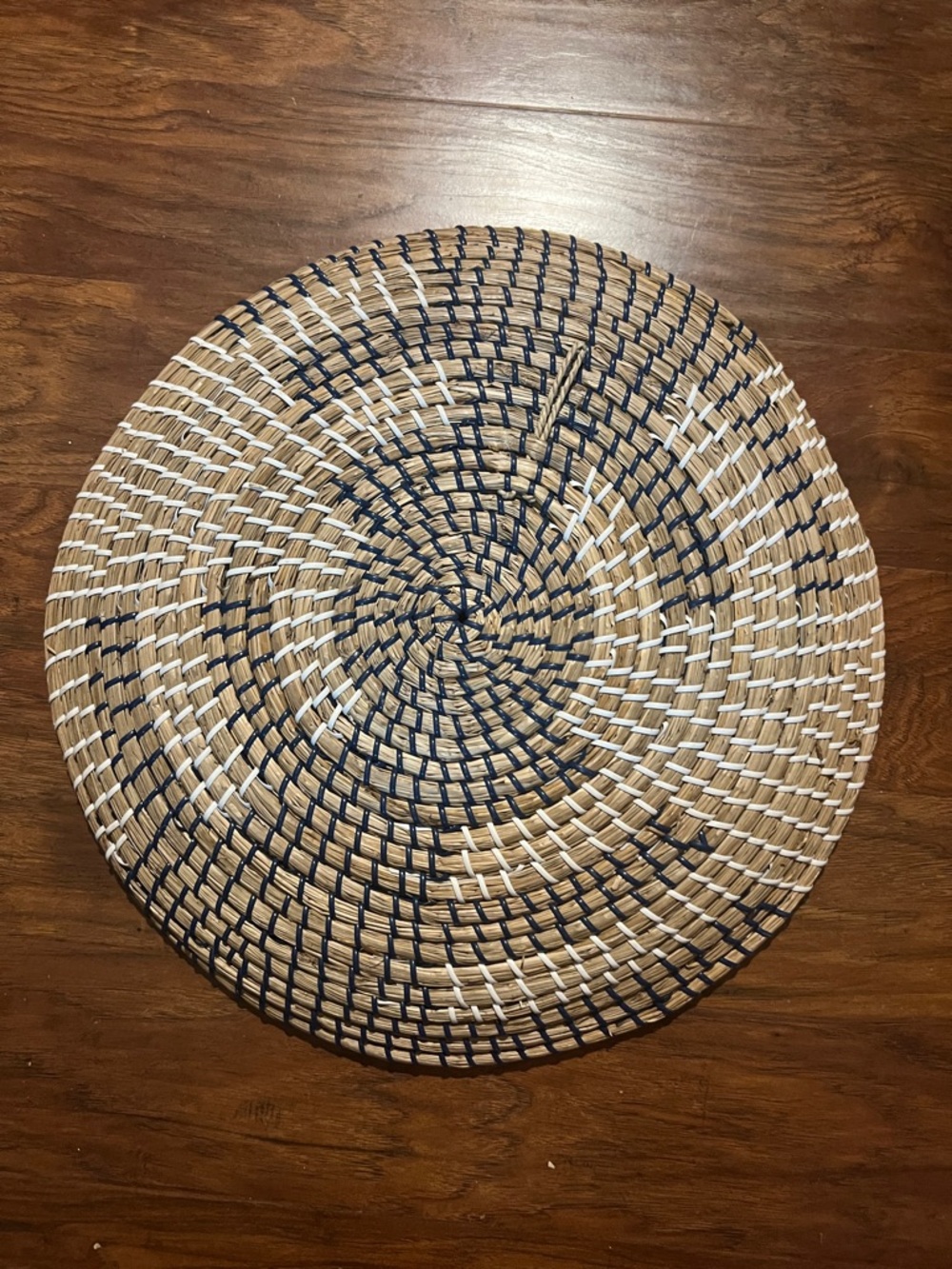 Handwoven Round Decorative Wall Basket - Natural, Navy & White - Picture 3 of 4
